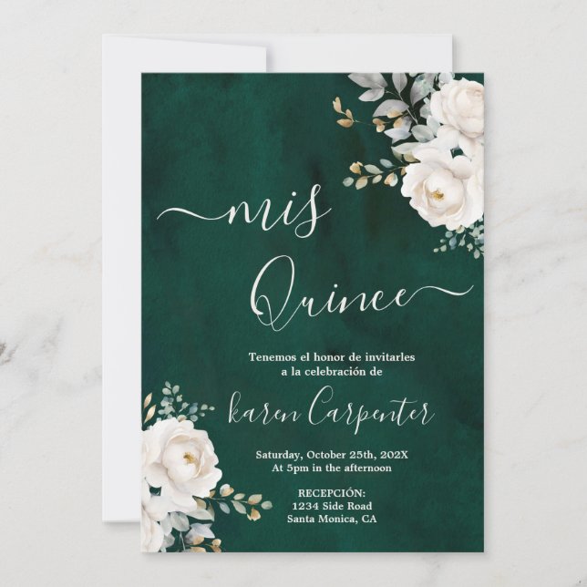 Invitation Emerald Green Quinceanera (Devant)