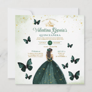 Invitation Emerald Green Quinceañera 15 Anos Fleurs Or