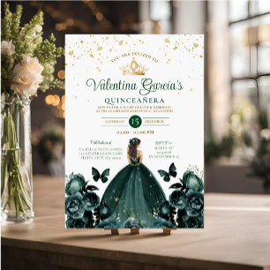 Invitation Emerald Green Quinceañera 15 Anos Fleurs Or
