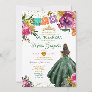 Invitation Emerald Green Quinceañera mexicain 16e papillon