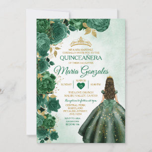 Invitation Emerald Green Quinceañera mexicain 16e papillon