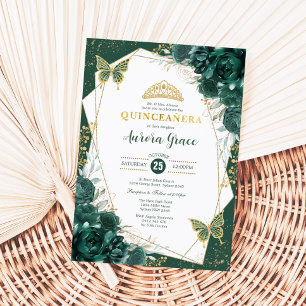 Invitation Emerald Green Quinceañera Papillons Mis Quince