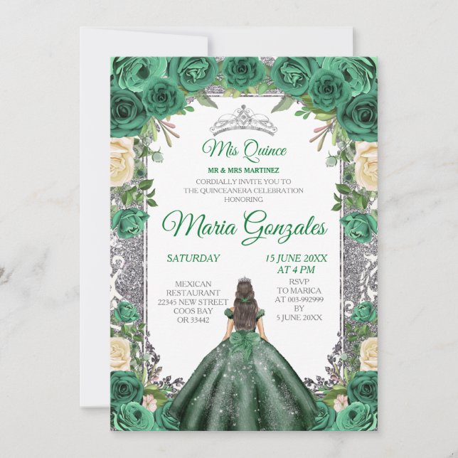 Invitation Emerald Green Quinceanera Parties scintillant de c (Devant)