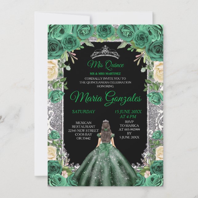 Invitation Emerald Green Quinceanera Parties scintillant de c (Devant)