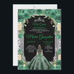 Invitation Emerald Green Quinceanera Parties scintillant de c<br><div class="desc">Emerald Green Quinceanera Parties scintillant de la Couronne d'argent Invitation Arrière - plan noire Mis Quince Anos,  15e anniversaire, </div>
