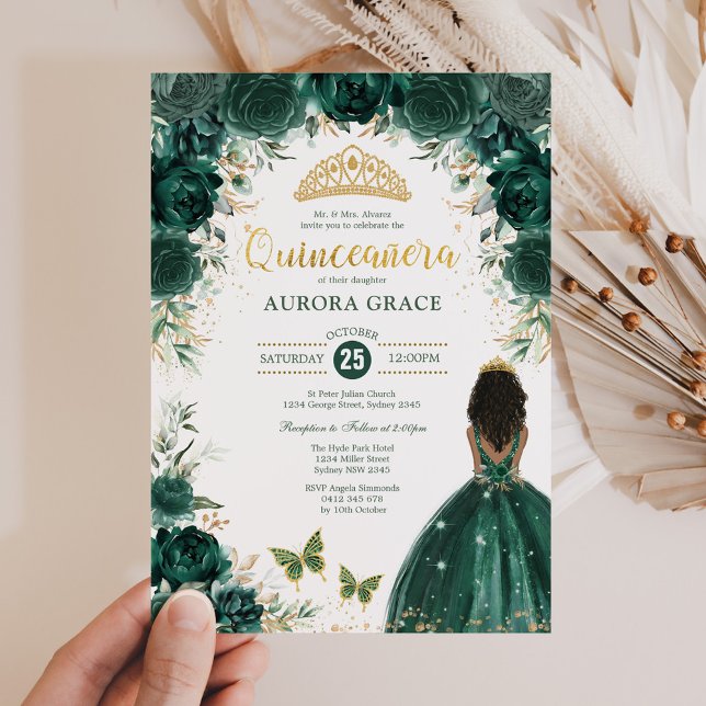 Invitation Emerald Green Quinceañera Princess Mis Quince 15 (Créateur téléchargé)