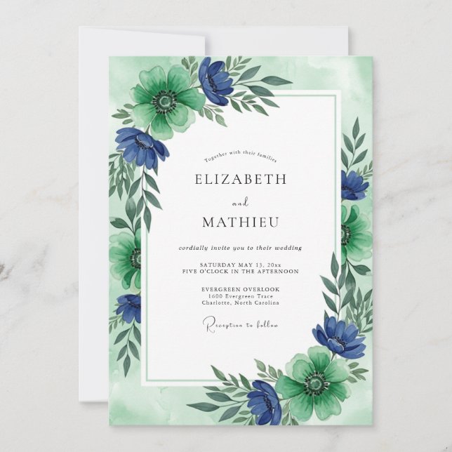 Invitation Emerald Green Radiant Floral Wedding (Devant)