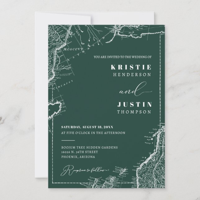 Invitation Emerald Green Retro Travel QR Code Mariage photo (Devant)
