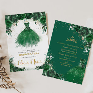Invitation Emerald Green Robe Florale Princesse Quinceañera