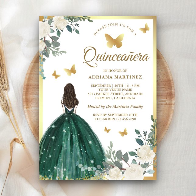 Invitation Emerald Green Robe Papillon Or Quinceanera (Créateur téléchargé)