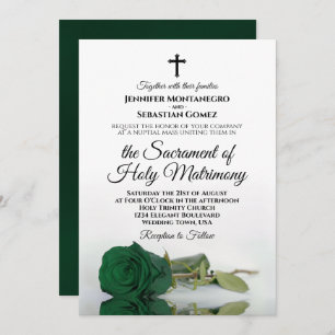 Invitation Emerald Green Rose Élégant Mariage catholique mode