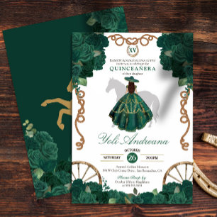 Invitation Emerald Green Rose Floral Western Quinceañera