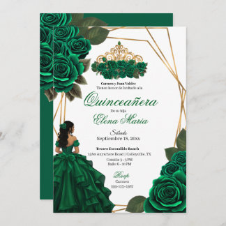 Invitation Emerald Green Rose Gold Quinceañera