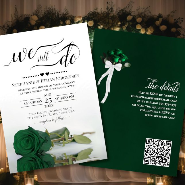 Invitation Emerald Green Rose Nous Continuons À Vow Renouvele (Front/Back)