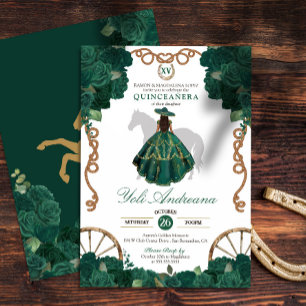Invitation Emerald Green Rose Western Quinceanera