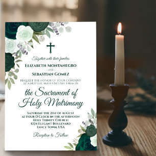 Invitation Emerald Green Roses Mariage catholique moderne