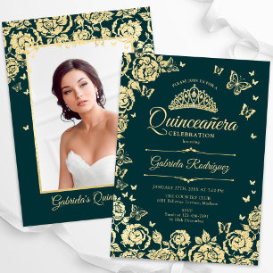 Invitation Emerald Green Roses Quinceanera Photo
