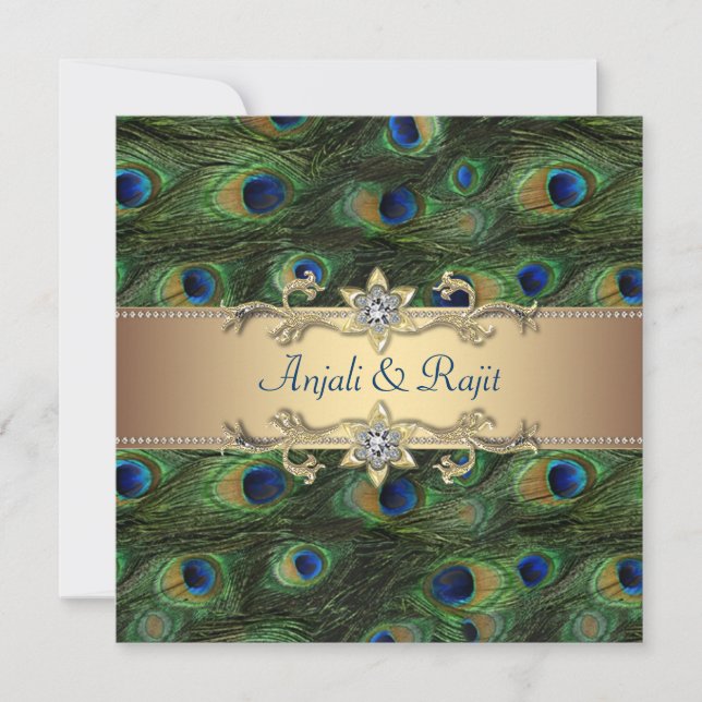 Invitation Emerald Green Royal Indian Peacock Mariage (Devant)