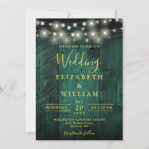 Invitation Emerald Green Rustic Bois Chaîne Mariage