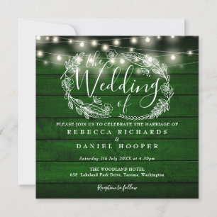 Invitation Emerald Green Rustic Bois Chaîne Mariage