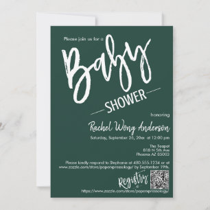 Invitation Emerald Green Script Baby shower QR Code photo