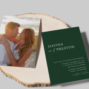 Invitation Emerald Green Script Modern Simple Photo Mariage