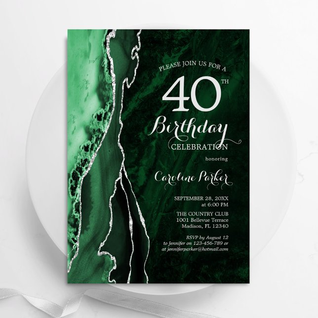 Invitation Emerald Green Silver Agate 40e anniversaire (Créateur téléchargé)