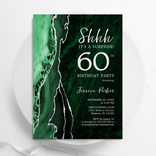 Invitation Emerald Green Silver Agate Surprise 60e anniversai (Créateur téléchargé)