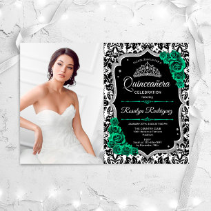 Invitation Emerald Green Silver Black Photo Quinceanera