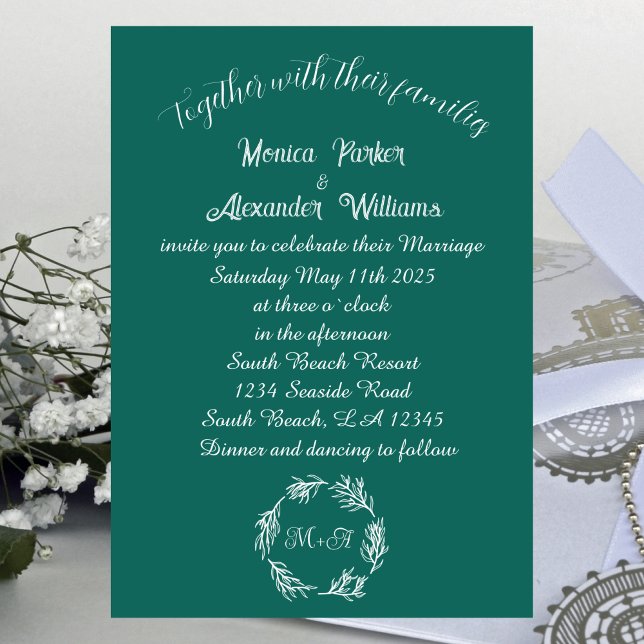 Invitation Emerald Green Simple Moderne Monogramme Moody (Créateur téléchargé)