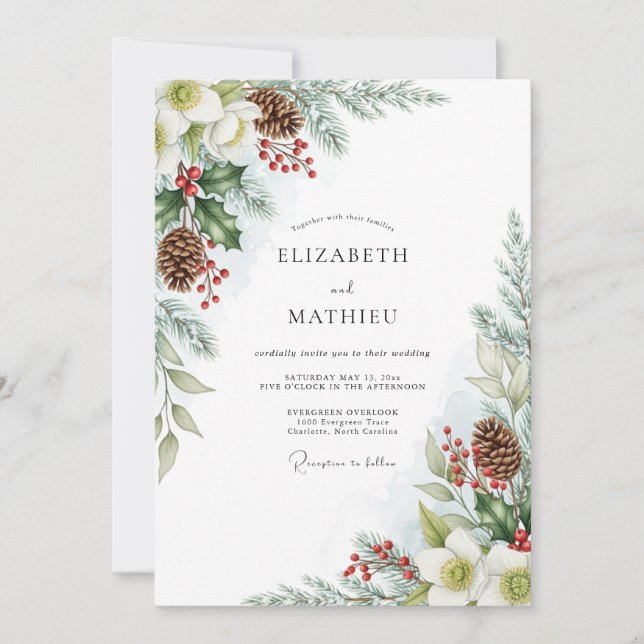 Invitation Emerald Green Snowy Winter Wedding (Devant)