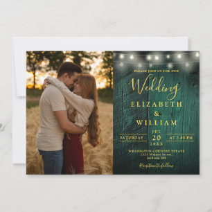 Invitation Emerald Green String Lights Détails photo du Maria
