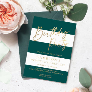 Invitation Emerald Green Stripe Gold Anniversaire