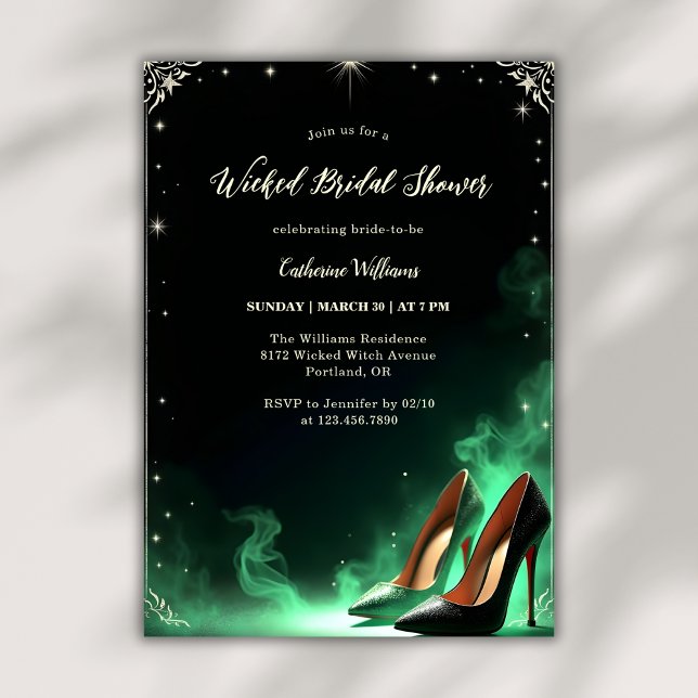 Invitation Emerald Green Style Fête des mariées magique en os (Emerald Green Style Magical Wicked Bridal Shower Invitation)