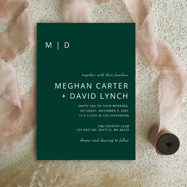 Invitation Emerald Green Style moderne Monogram Mariage (Créateur téléchargé)