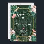 Invitation Emerald Green Sweet 16 Fille Floral fête d'anniver<br><div class="desc">Emerald Green Sweet 16 Girl Floral Birthday Party Invitation Mis Quince 15 Anos,  16th Birthday.</div>
