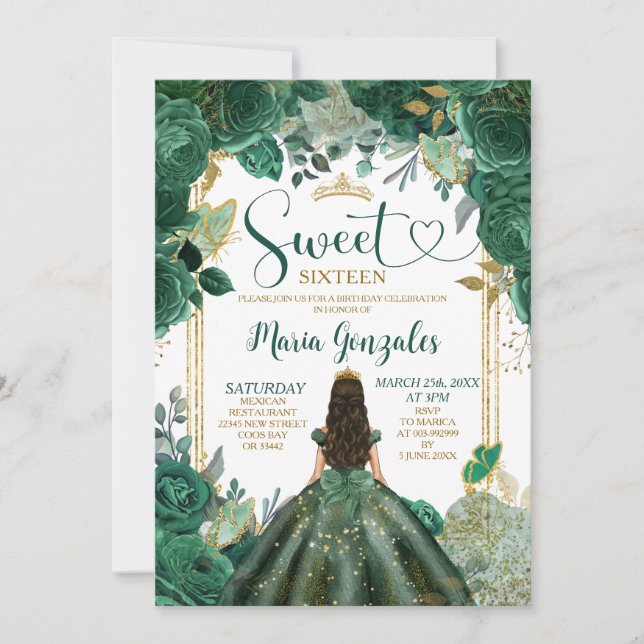 Invitation Emerald Green Sweet sixteen Gold Crown Anniversair (Devant)