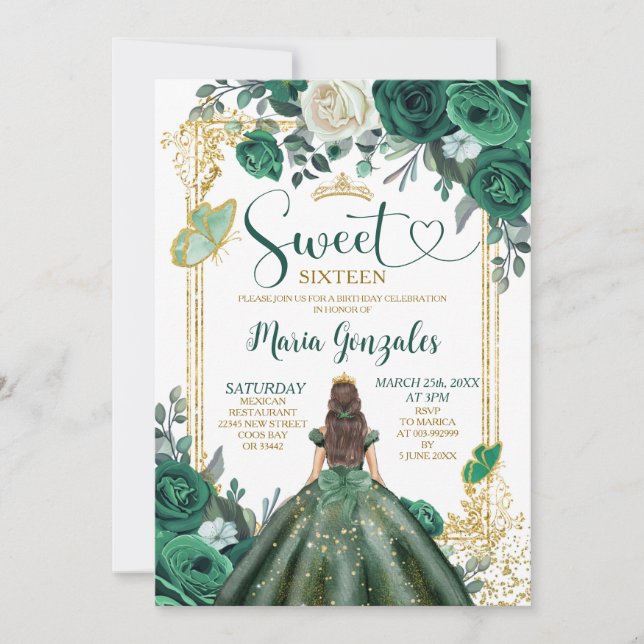 Invitation Emerald Green Sweet sixteen Gold Crown Anniversair (Devant)