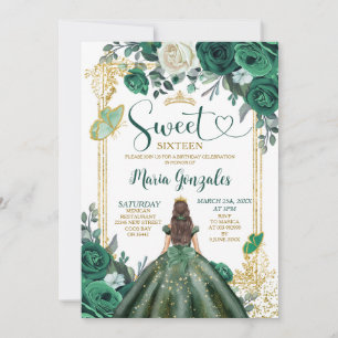 Invitation Emerald Green Sweet sixteen Gold Crown Anniversair