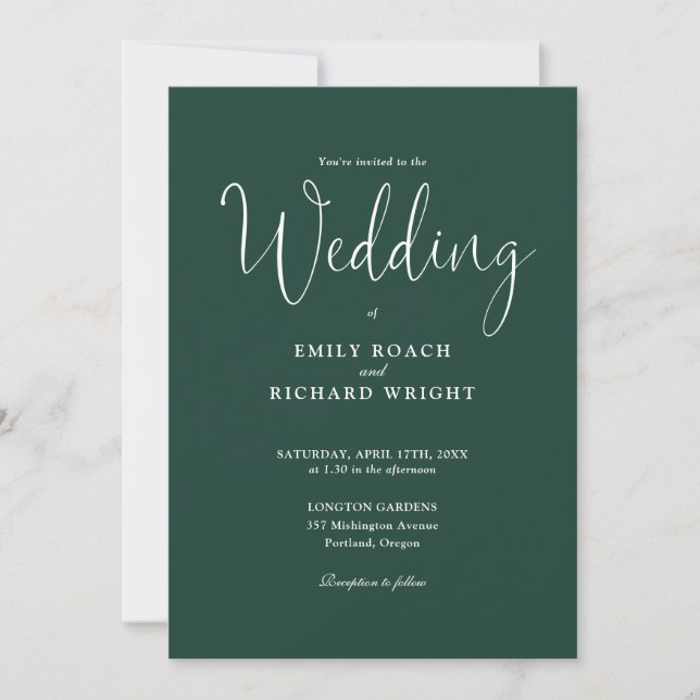 Invitation Emerald Green Tout en un élégant Mariage de script (Devant)