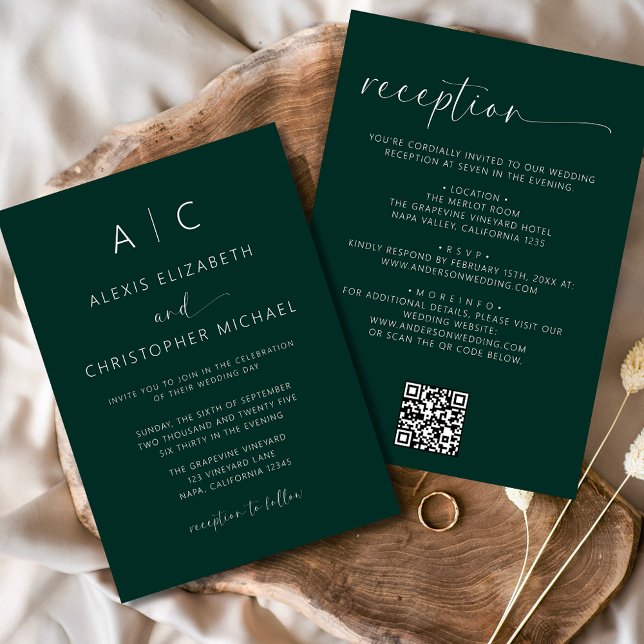 Invitation Emerald Green tout en un Mariage QR Code (Créateur téléchargé)