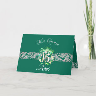 Invitation Emerald Green Vintage Boho Quinceañera espagnol