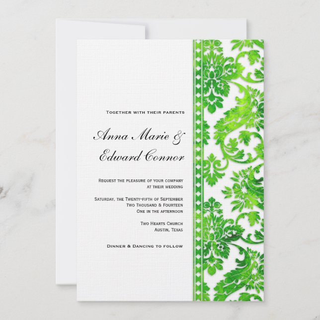 Invitation Emerald Green Vintage Damask Lace Mariage (Devant)