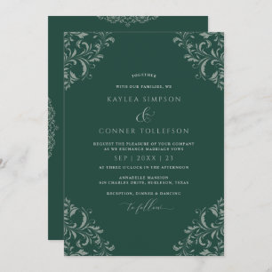 Invitation Emerald Green Vintage Mariage élégant