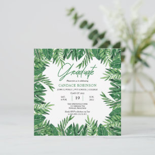 Invitation Emerald Green Watercolor Feuilles Graduation Party