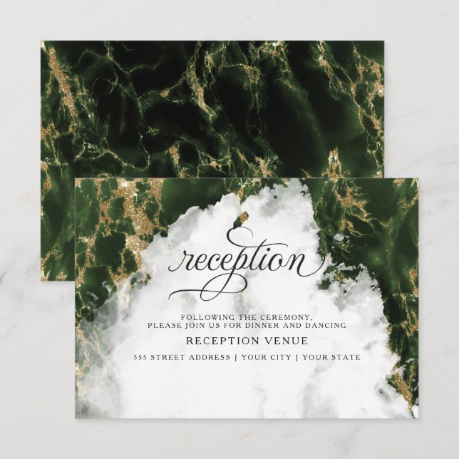 Invitation Emerald Green Watercolor Geode BarefootBride™ (Devant / Derrière)