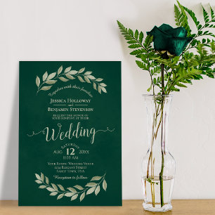 Invitation Emerald Green Watercolor Laurel Mariage Feuille