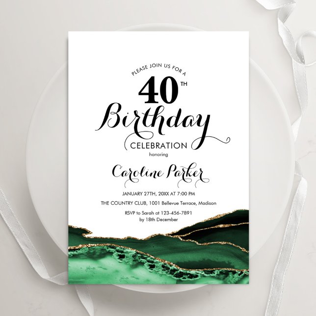 Invitation Emerald Green White Gold Agate 40e anniversaire (Créateur téléchargé)