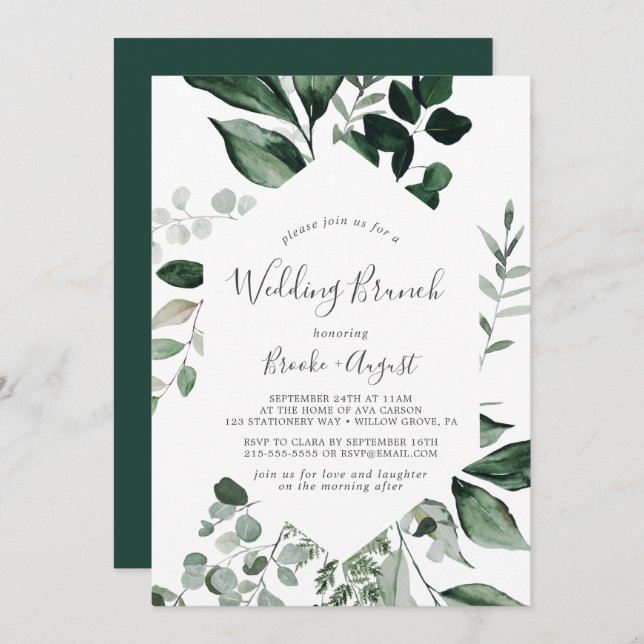 Invitation Emerald Greenery Brunch Mariage (Devant / Derrière)