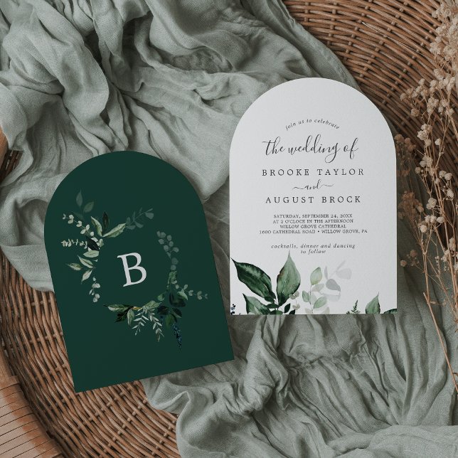 Invitation Emerald Greenery Elégant moderne Boho Arch Mariage (Emerald Greenery Elegant Modern Boho Arch Wedding Invitation)